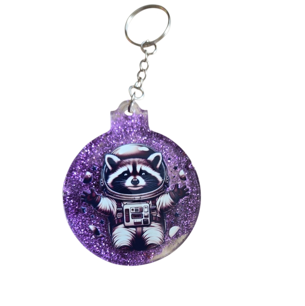 115 Resin purple racoon keychain Hand Crafted
